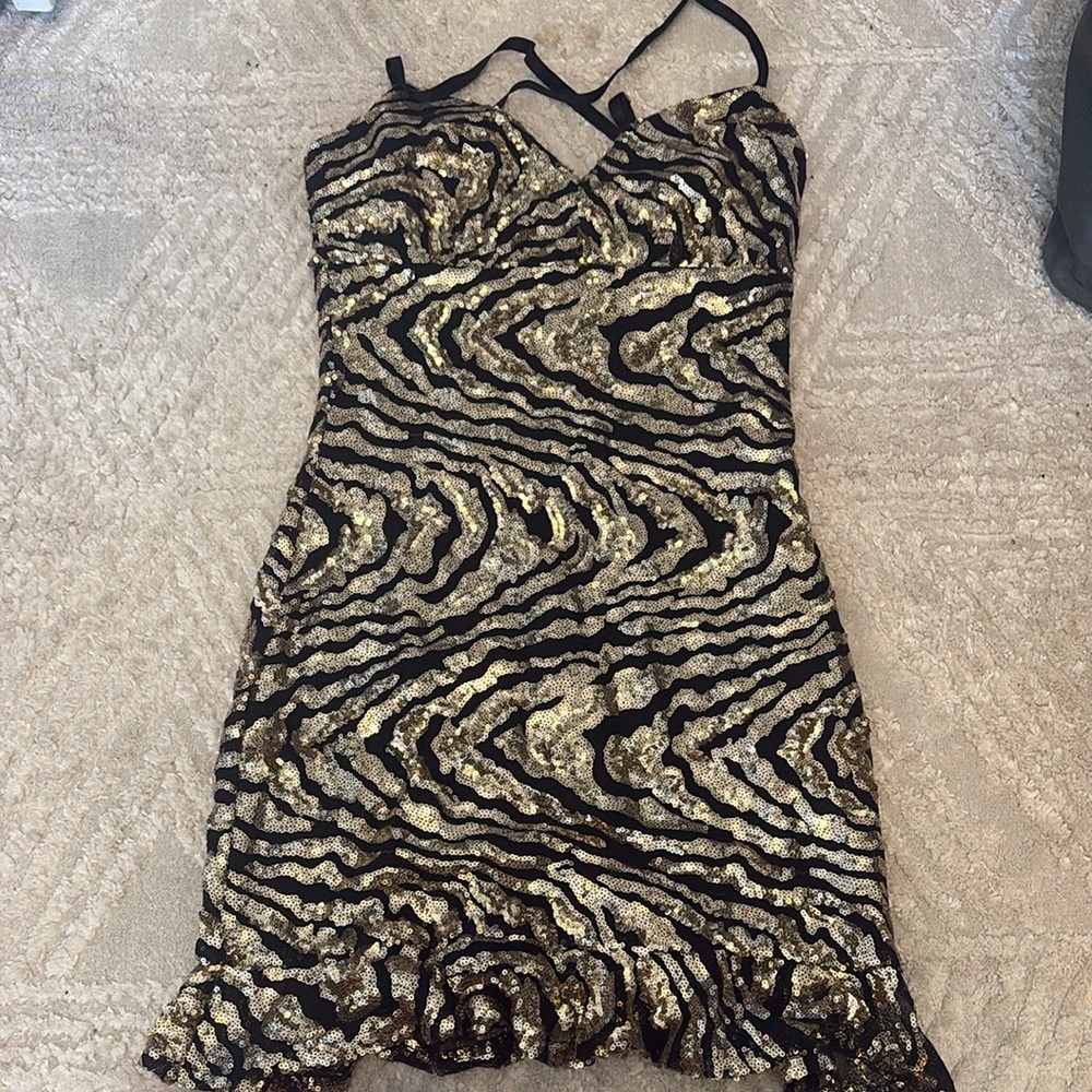 Gold and Black Sequin Dress